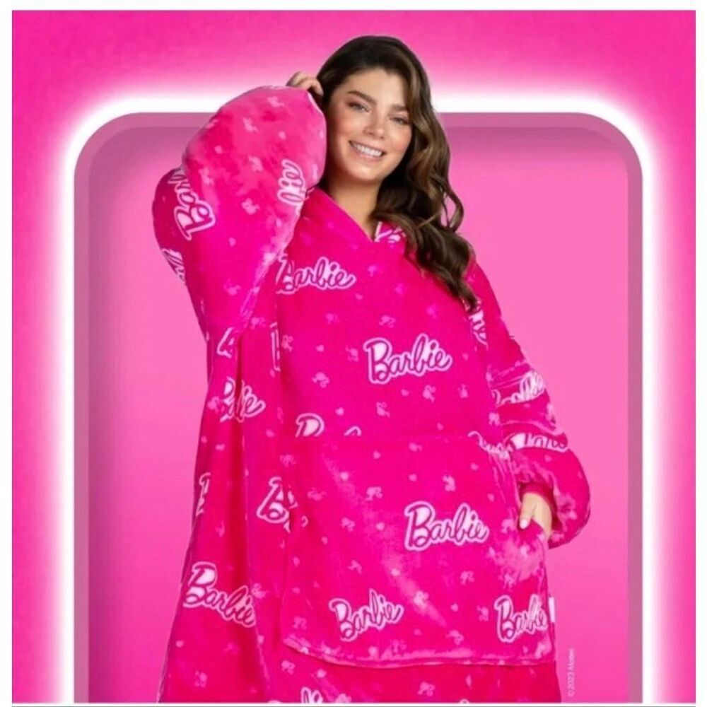 Rare Barbie hot pink oodie pullover Hooded sweatshirt wearable blanket snuggie